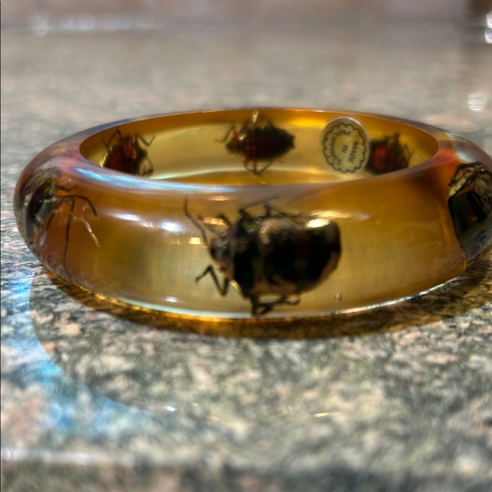 Unique Amber Resin Bangle with Insect Design